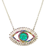 Glass Seaview Moon Angel Eye Necklace (Sterling Silvertone)