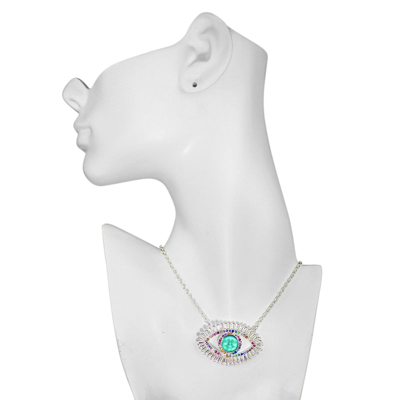 Glass Seaview Moon Angel Eye Necklace (Sterling Silvertone)