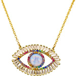 Glass Seaview Moon Angel Eye Necklace (Goldtone)