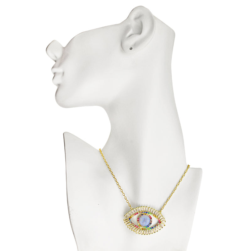 Glass Seaview Moon Angel Eye Necklace (Goldtone)