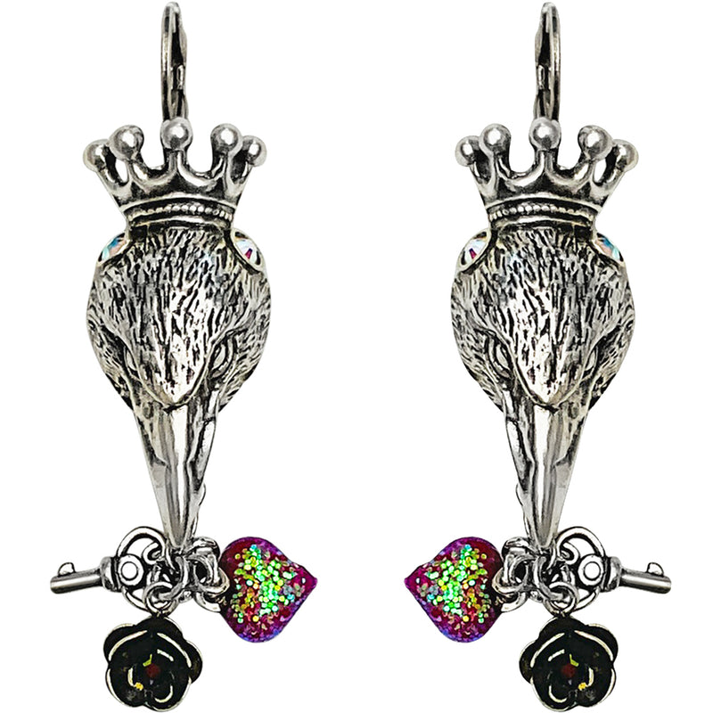 "One Of A Kind" Raven's Queen Treasure Leverback Earrings (Silver Ox)
