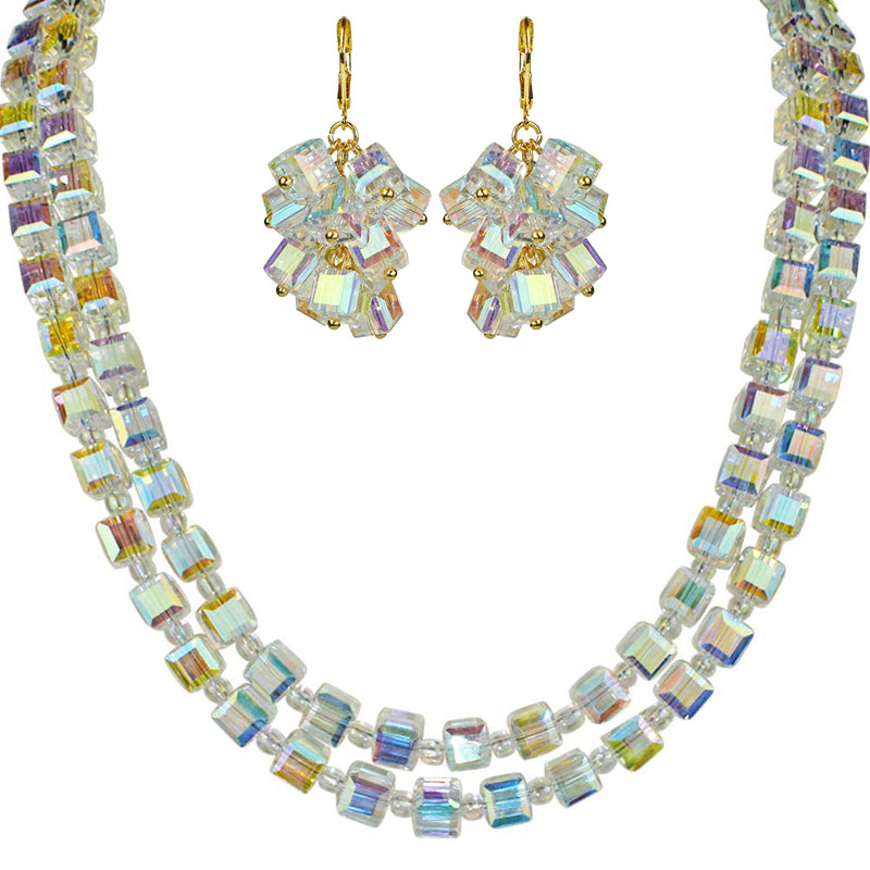 Crystal Ice Necklace & Earrings Set (Goldtone/Crystal AB)