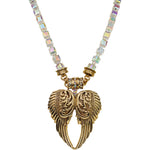 Angel Wing Magnetic Enhancer And Crystal Necklace Set (Antique Goldtone)