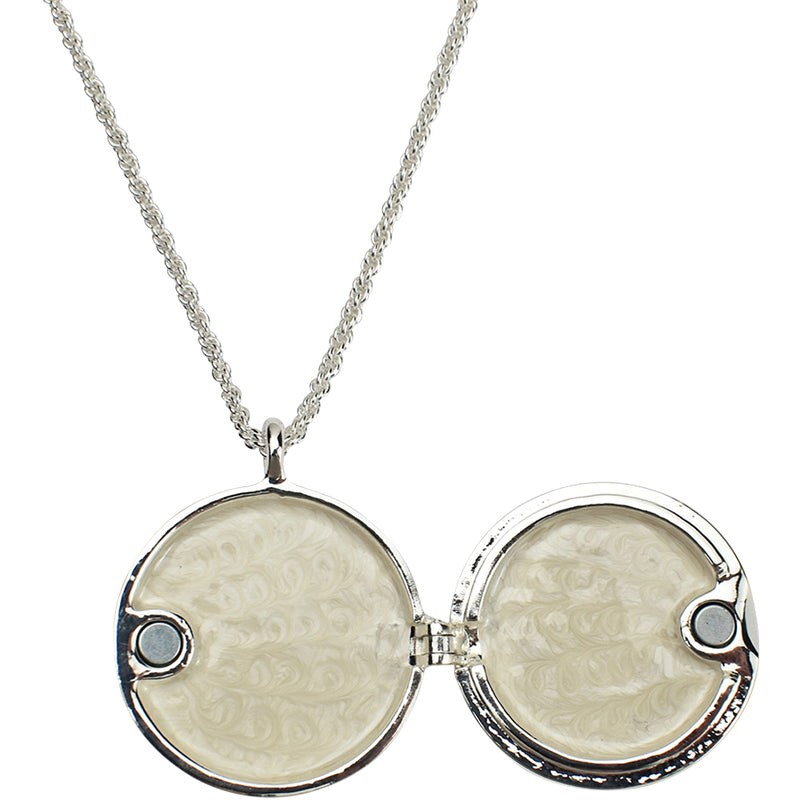 Love Never Dies Glass Seaview Moon Locket Necklace (Sterling Silvertone/Crystal AB)