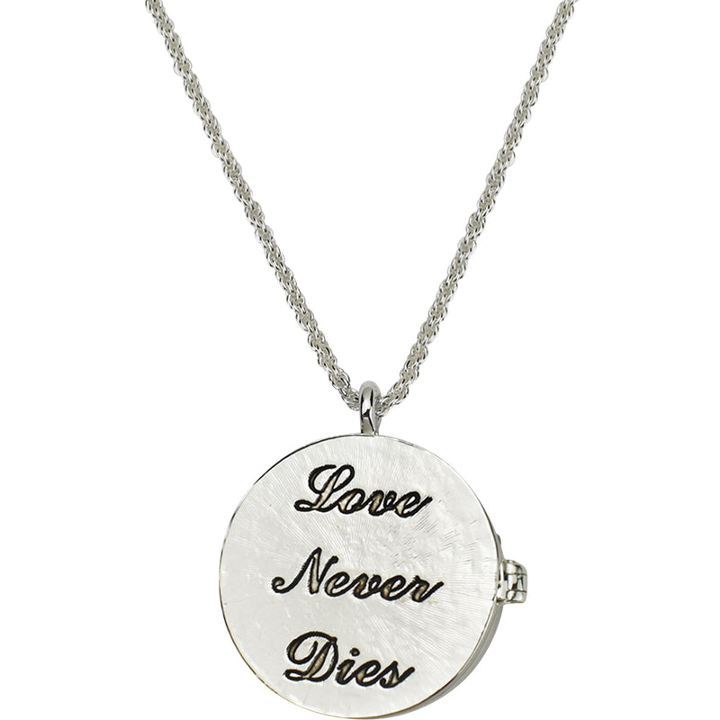 Love Never Dies Glass Seaview Moon Locket Necklace (Sterling Silvertone/Crystal AB)