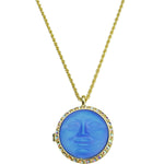 Love Never Dies Glass Seaview Moon Locket Necklace (Goldtone/Sapphire AB)