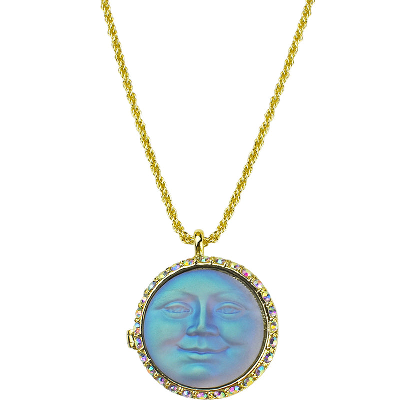 Love Never Dies Glass Seaview Moon Locket Necklace (Goldtone/Tanzanite AB)