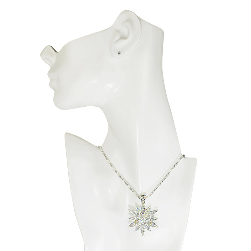 Star Spangled Foldover Pendant Necklace (Sterling Silvertone)