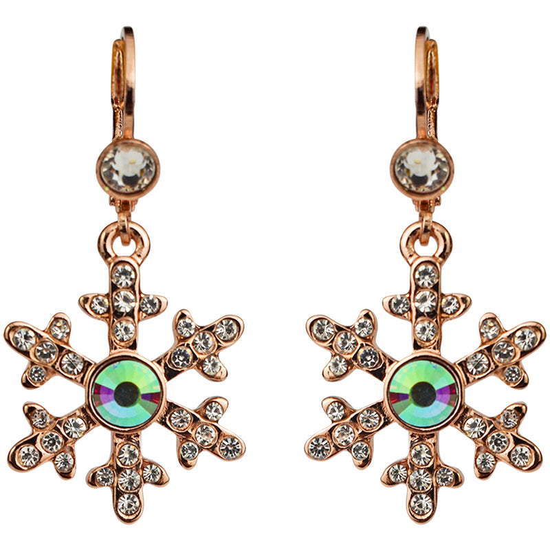 Petite Crystal Snowflake Leverback Earrings (Rose Goldtone)