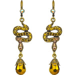 Serpent Crystal Drop Leverback Earrings (Brass Ox)