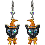 Salem Witch Kitty Leverback Earrings (Silvertone)