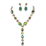 Glamour Queen Necklace & Pierced Earrings Set (Goldtone/Green Sphinx)