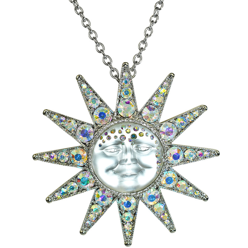 Stella Luna Goddess Seaview Moon Pin Pendant with Necklace (Sterling Silvertone/Crystal AB)