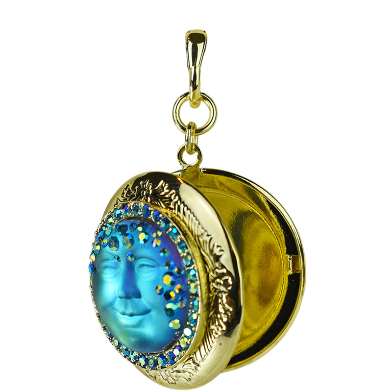 Goddess Mystic Seaview Moon Love Never Dies Locket Open Ring Charm (Goldtone/Blue Sphinx)