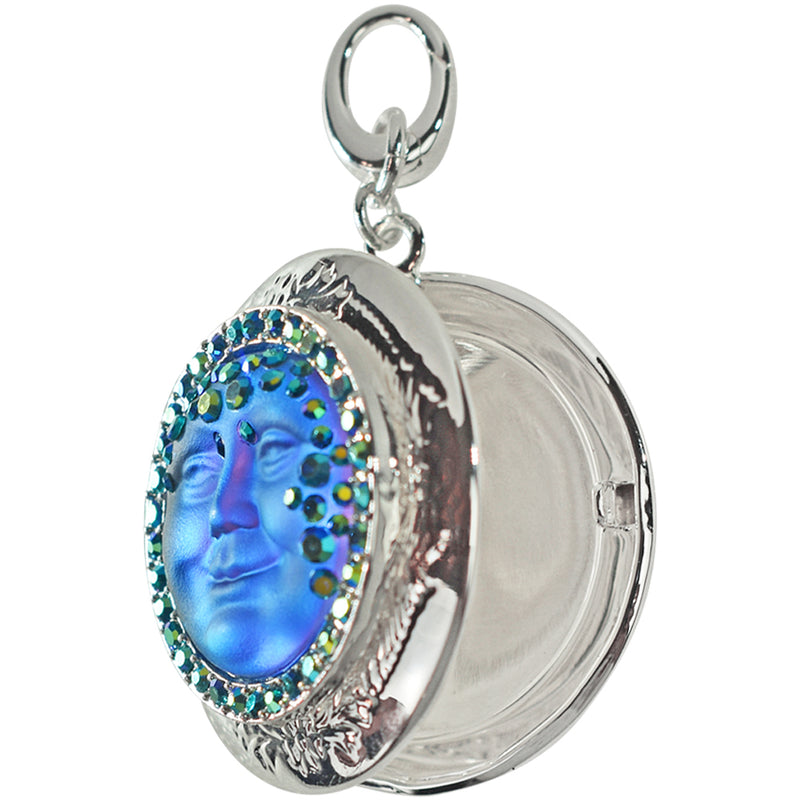 Goddess Mystic Seaview Moon Love Never Dies Locket Open Ring Charm (Sterling Silvertone/Mystic Blue Sphinx))
