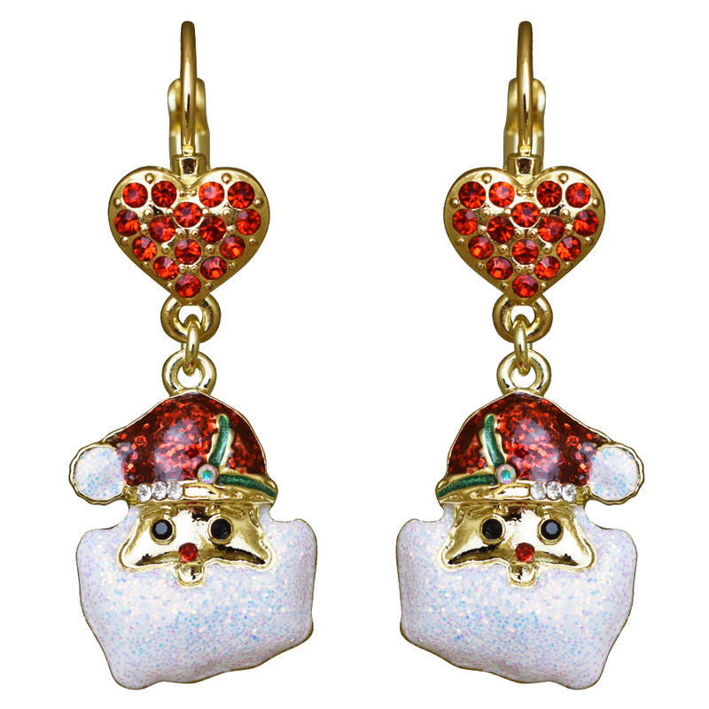 Holly Jolly Santa Love Leverback Earrings (Goldtone)