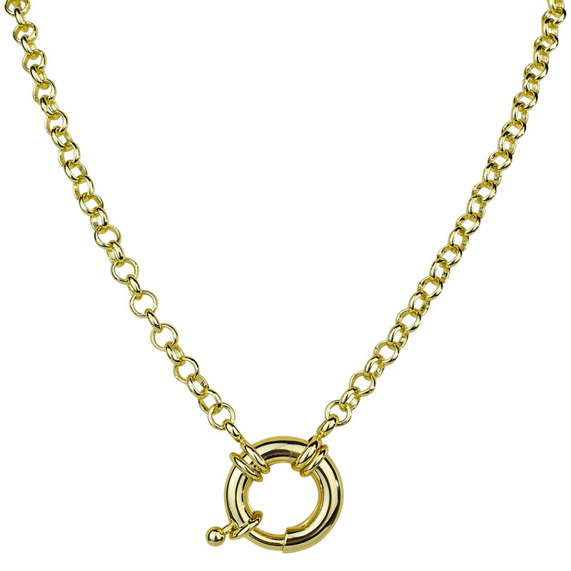 Sailor Clasp Rolo Chain Charm Holder Necklace (Goldtone)