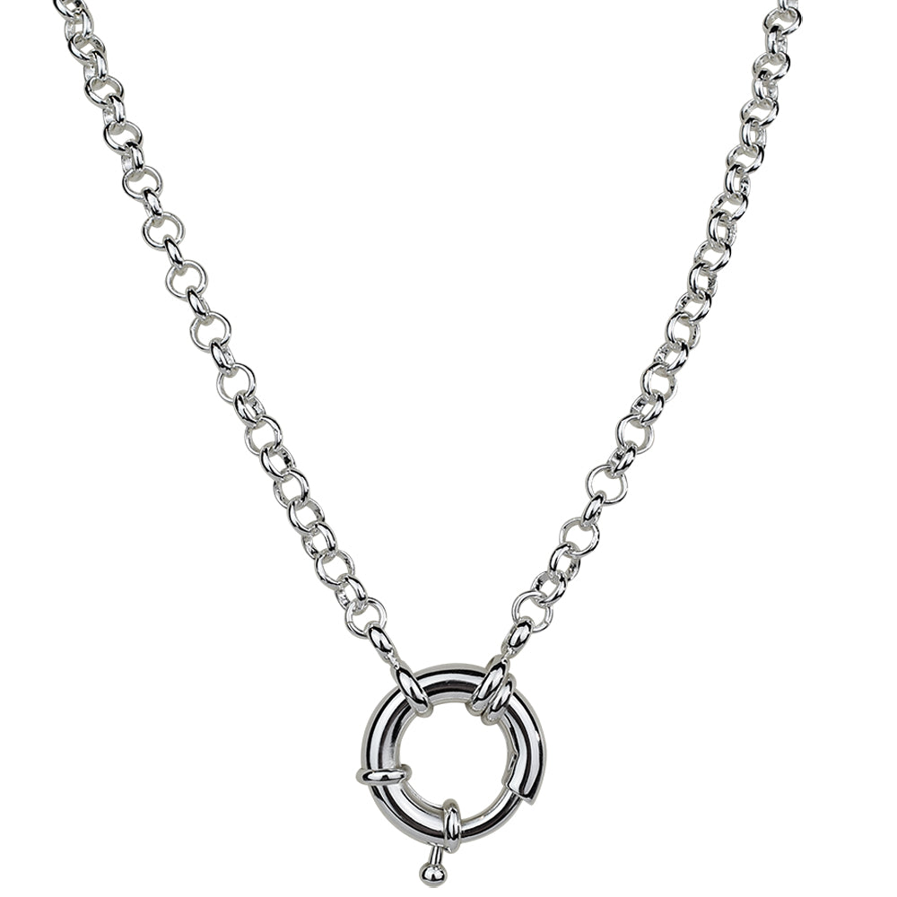 Sailor Clasp Rolo Chain Charm Holder Necklace (Sterling Silvertone)