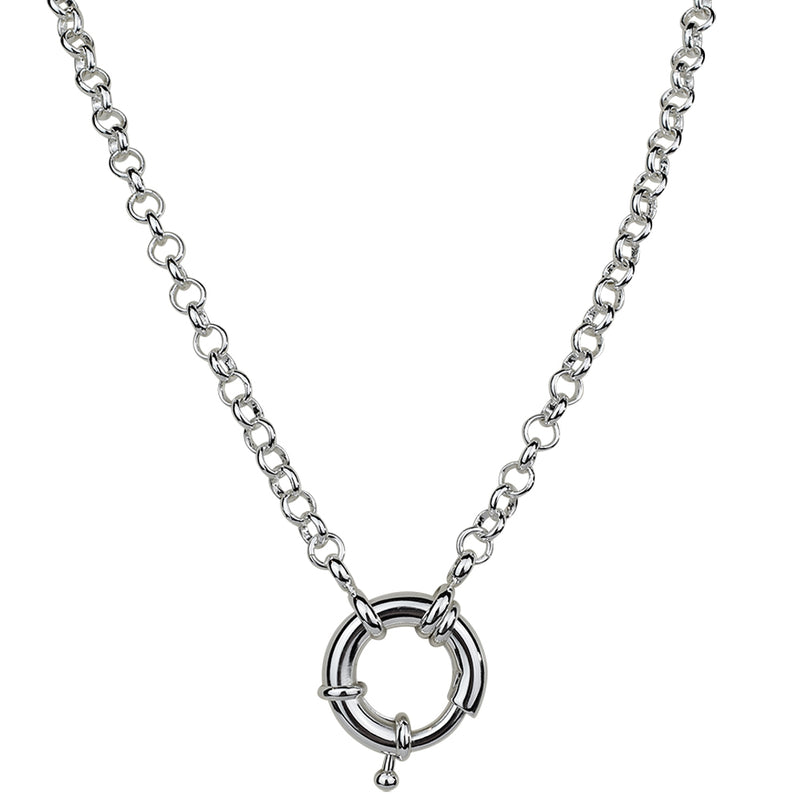 Sailor Clasp Rolo Chain Charm Holder 30" Necklace (Sterling Silvertone)