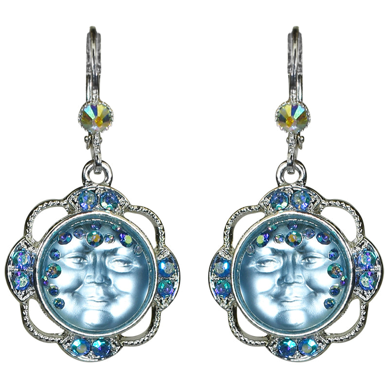 Sweetheart Goddess Seaview Moon Leverback Earrings (Sterling Silvertone/Lt. Sapphire)