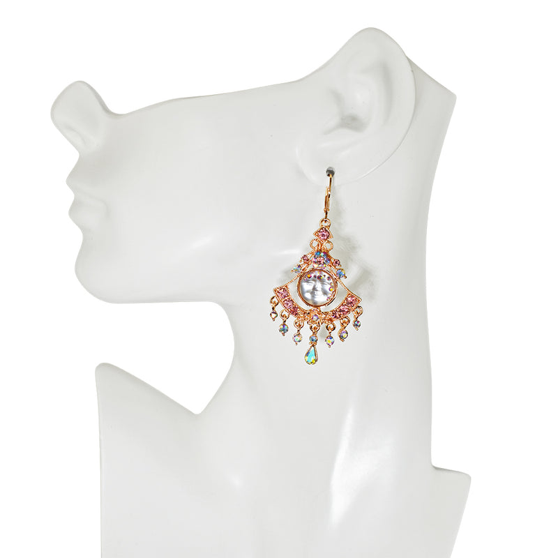 Deco Dream Goddess Seaview Moon Leverback Earrings (Rose Goldtone/Pixie Pink)