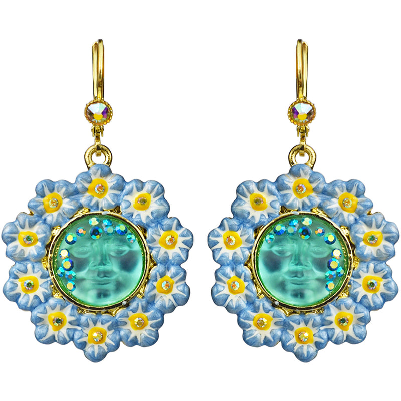 Forget Me Not Goddess Seaview Moon Leverback Earrings (Goldtone)