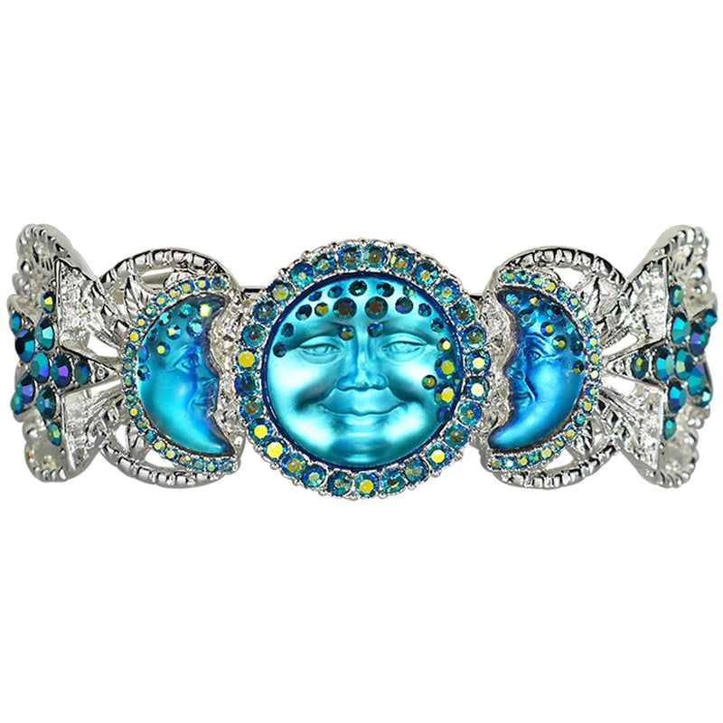 Mystic Seaview Moon Spellcaster Cuff Bracelet (Sterling Silvertone/Mystic Blue Sphinx)