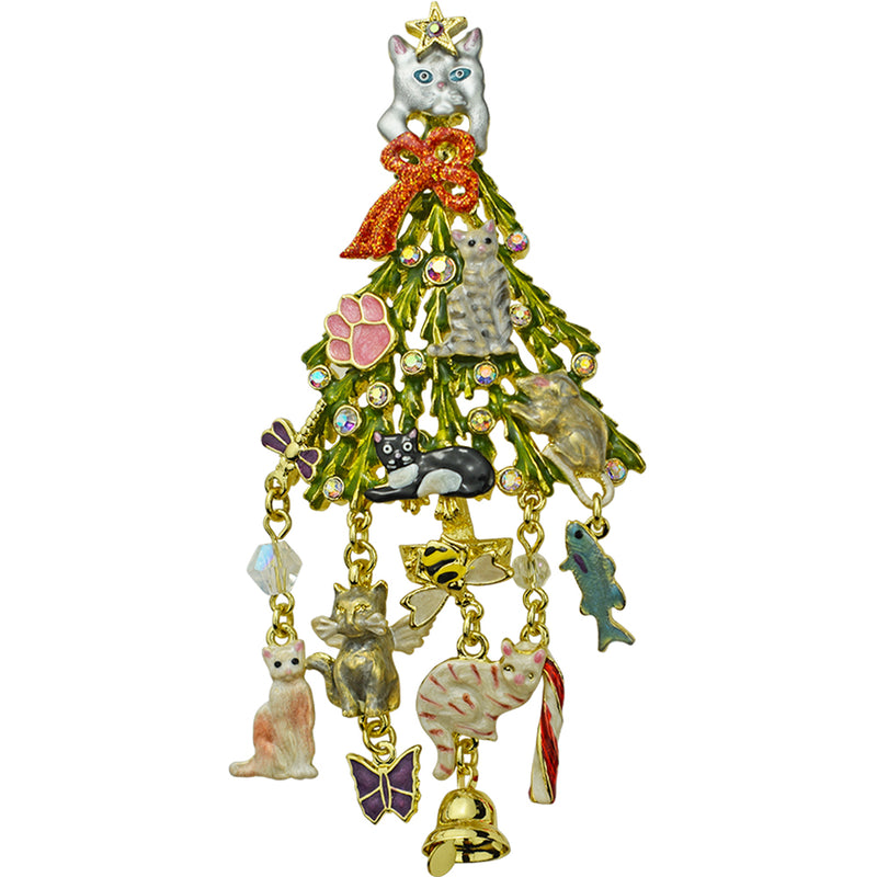 Cat Lover Holiday Tree Pin (Goldtone)