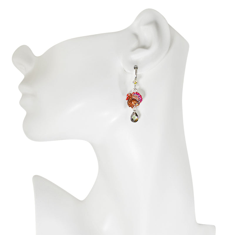 Queen Of The Harvest Turkey Mystic Crystal Leverback Earrings (Sterling Silvertone)