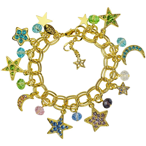 Mystic Goddess Seaview Moon Beaded Magnetic Bracelet (Goldtone/Average)