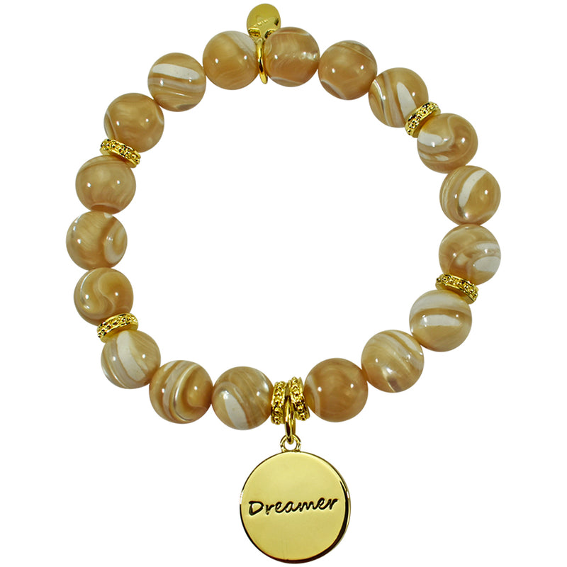 Dreamer Mother Of Pearl Stretch Bracelet (Goldtone)