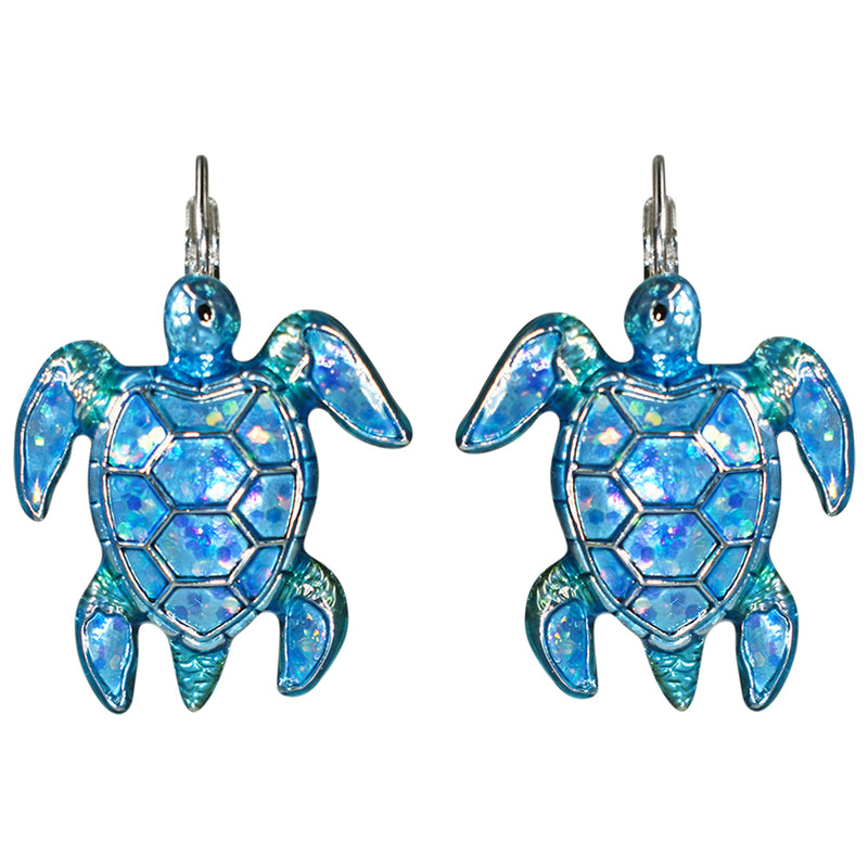 Tootsie Sea Turtle Leverback Earrings (Sterling Silvertone)
