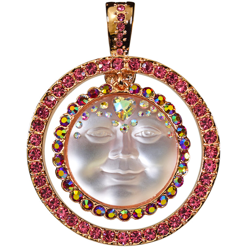 Sweetheart Seaview Moon Halo Foldover Pendant (Rose Goldtone/Pixie Pink)