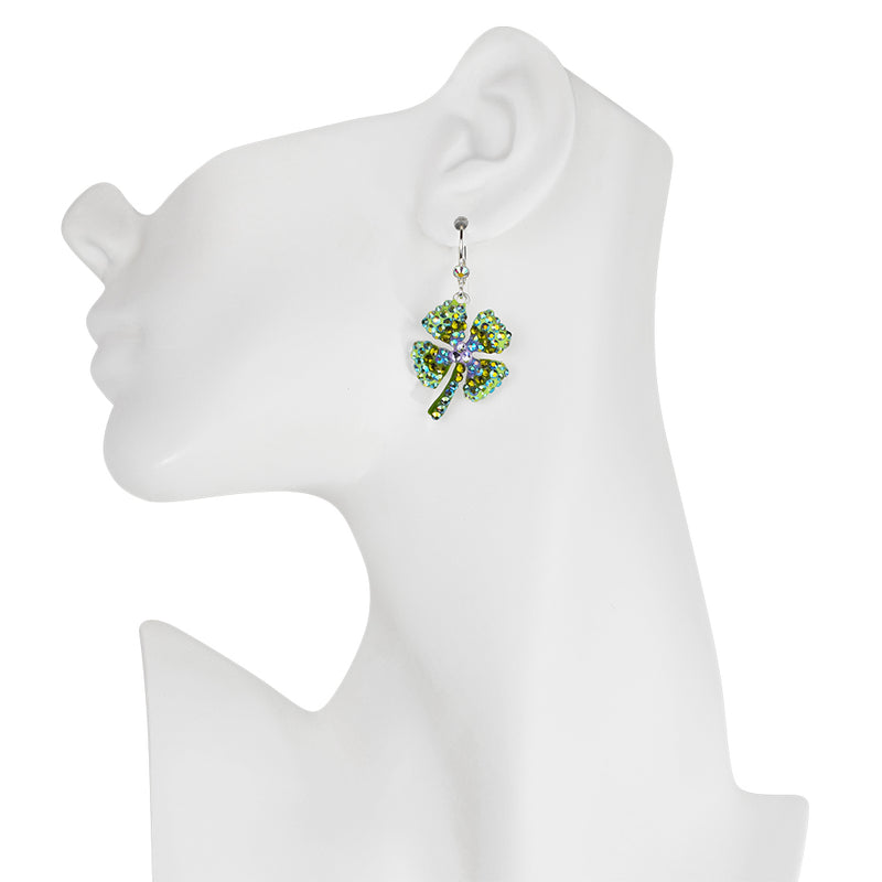 Enchanted Four Leaf Clover Leverback Earrings (Sterling Silvertone)