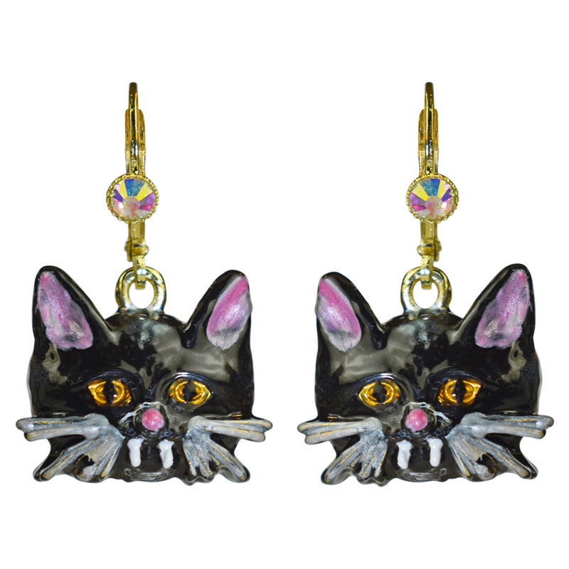 Vampira Kitty Leverback Earrings (Goldtone)