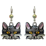 Vampira Kitty Leverback Earrings (Sterling Silvertone)