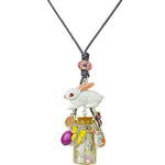 Bunnies In A Glass Bottle Necklace (Sterling Silvertone)