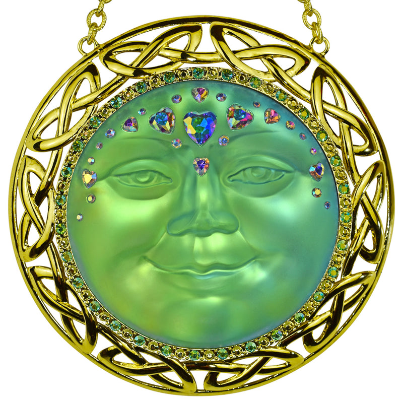 Celtic Knot Sweetheart 88mm Mystic Seaview Moon Ornament (Goldtone/Mystic Green Iridis)