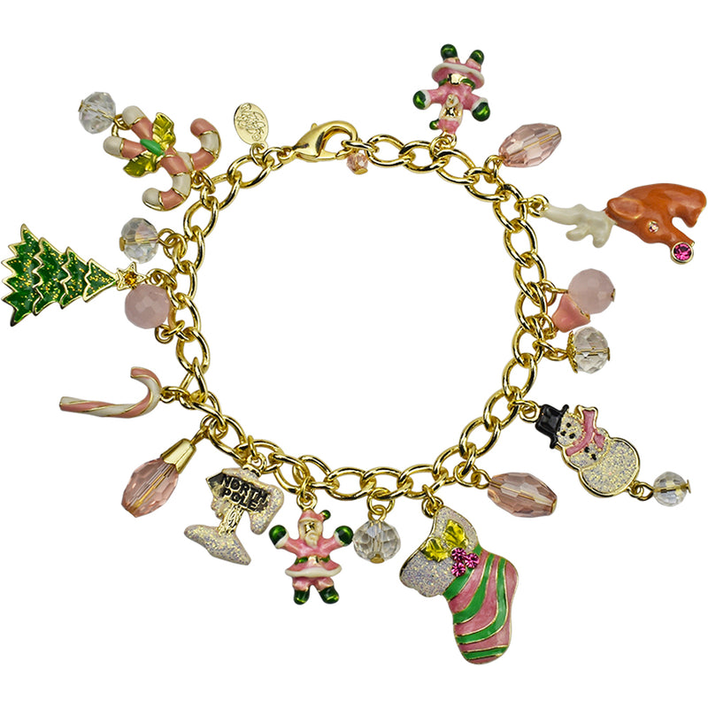 Holiday Cheer Charm Bracelet (Goldtone/Pink)