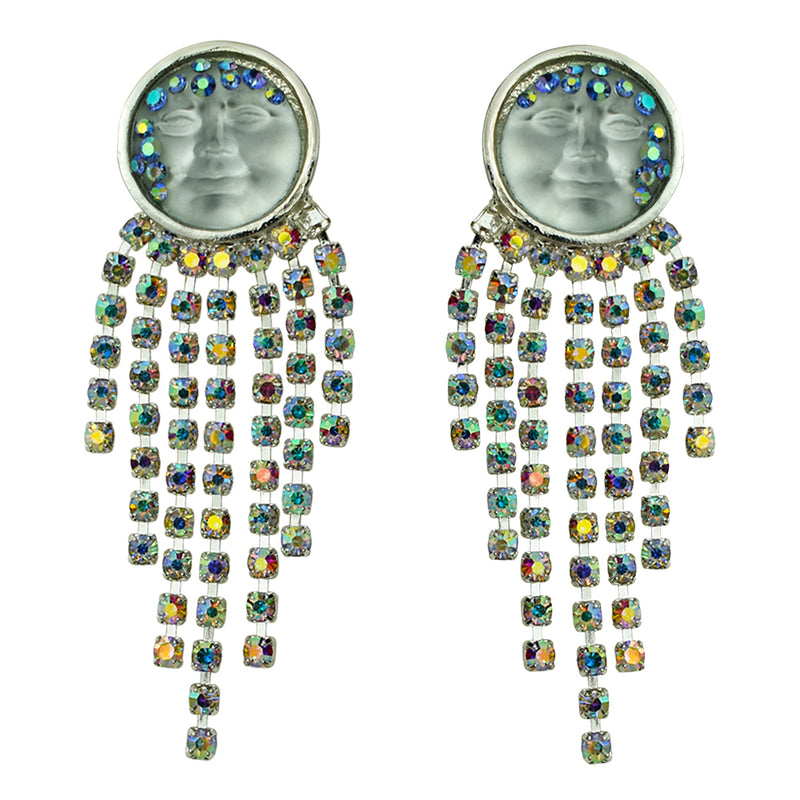 "One Of A Kind" Goddess Seaview Moon Dancing Pierced Earrings (Silvertone/Lt. Sapphire)