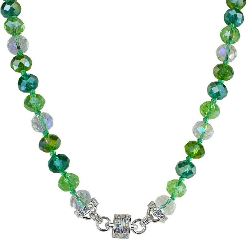 Divine Ombre 10mm Beaded Magnetic Interchangeable Necklace (Sterling Silvertone/Multi Green)