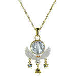 Goddess Seaview Moon Snowy Owl Open Ring Charm Necklace (Goldtone)