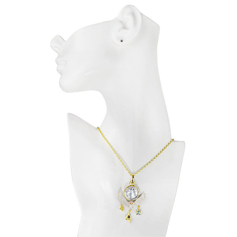Goddess Seaview Moon Snowy Owl Open Ring Charm Necklace (Goldtone)