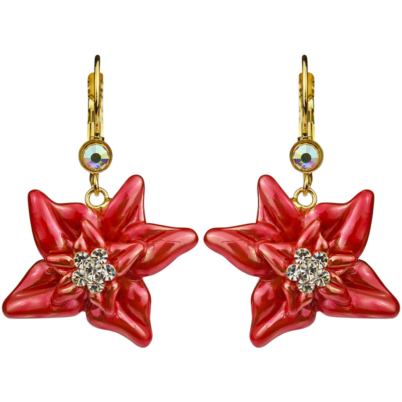 Perfect Poinsettia Leverback Earrings (Goldtone)