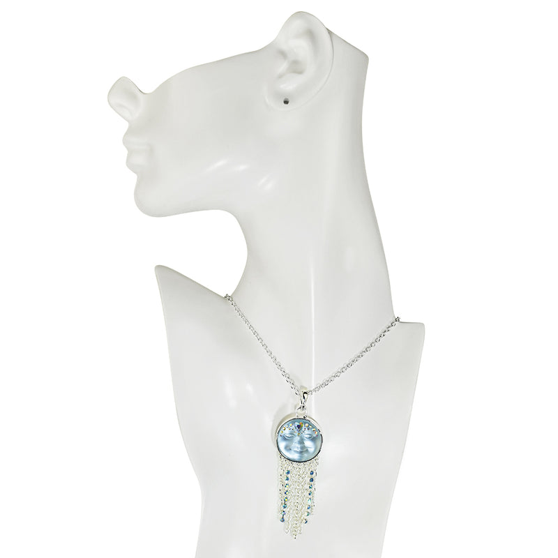 Goddess Seaview Moon Dancing Necklace (Sterling Silvertone/Lt. Sapphire)