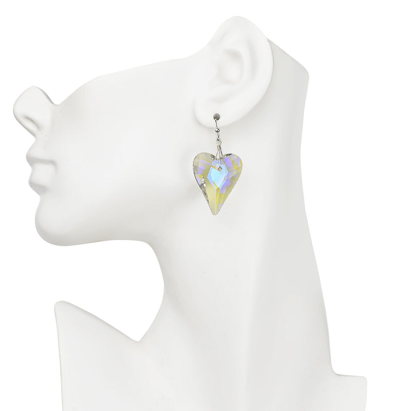 Aphrodite Crystal Heart French Wire Earrings (Sterling Silvertone/Crystal AB)