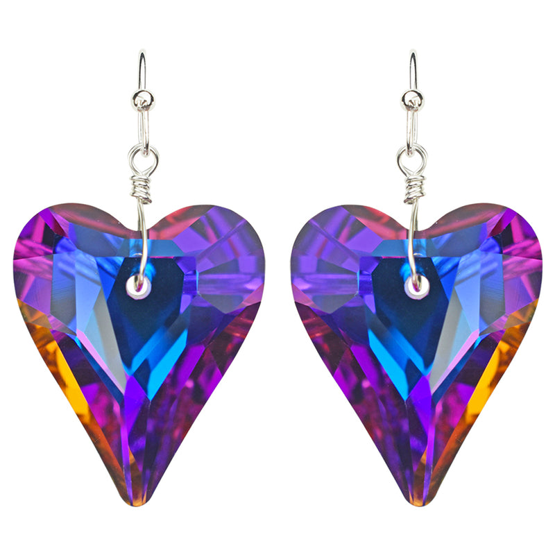 Aphrodite Crystal Heart French Wire Earrings (Sterling Silvertone/Mystic Iridis)