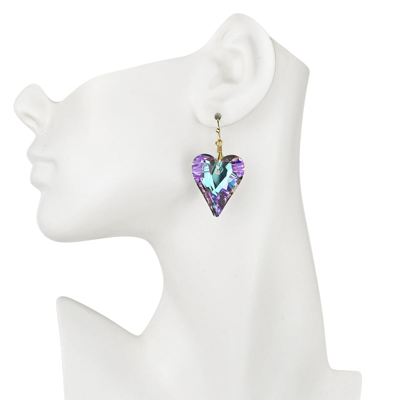 Aphrodite Crystal Heart French Wire Earrings (Goldtone/Violet AB)