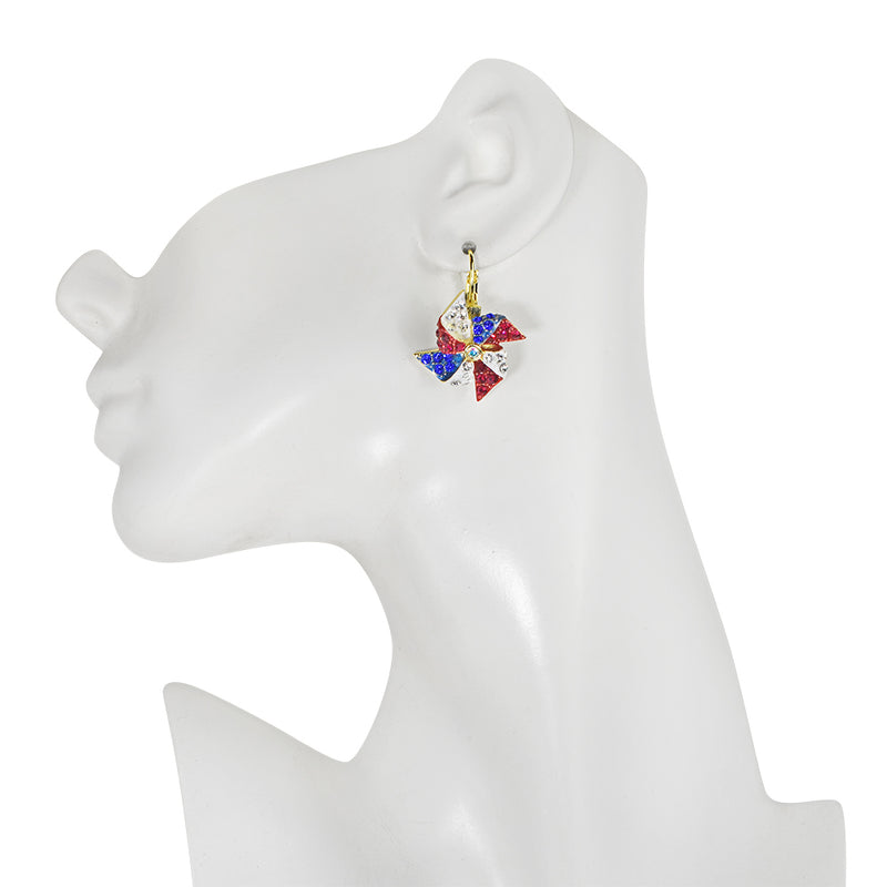 Patriotic Pinwheel Leverback Earrings (Goldtone)