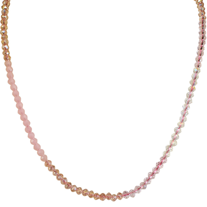 Divine Ombre 4mm Shimmer Bead Necklace (Sterling Silvertone/Pink Ombre)